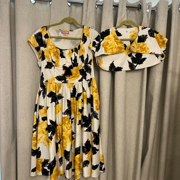 Pinup Culture flower dress xl with bolero Evelyn yellow roses swing dress - Picture 8 of 8
